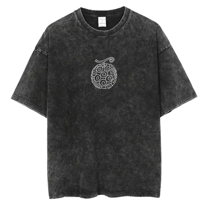 T-shirt Vintage One Piece - Logo Fruit du Démon Mera Mera no Mi (Gris)