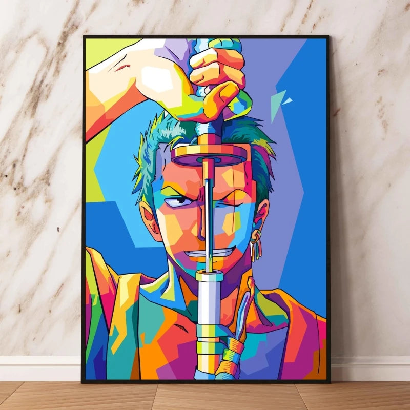 One Piece Pop-Art-Bild – Lorenor Zorro (Farbiges Porträt)