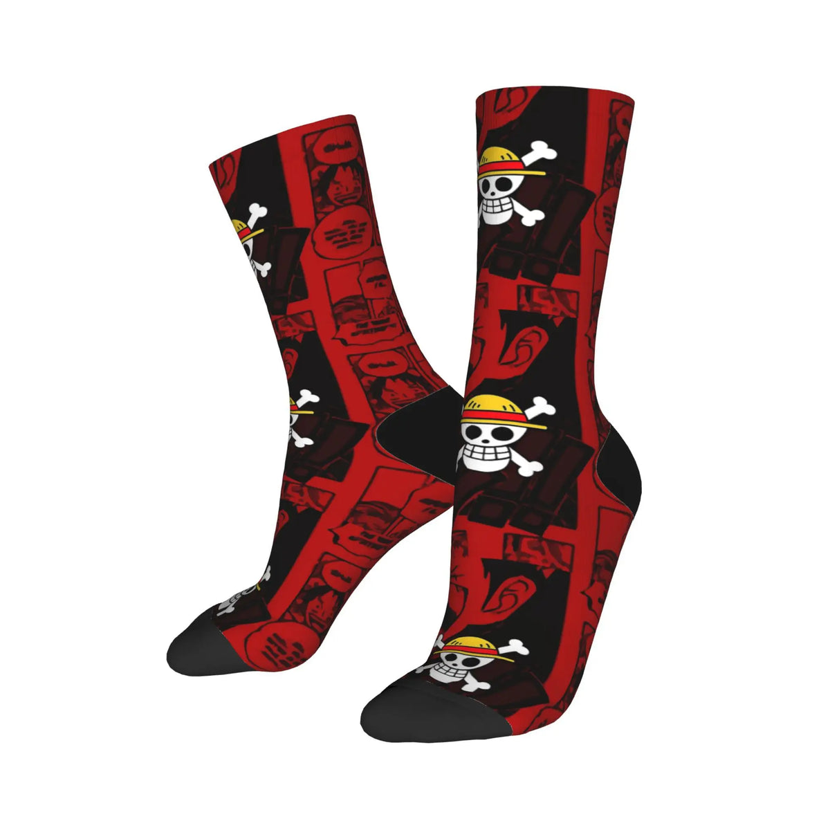 One Piece-Kniestrümpfe – Jolly Roger & Wanted-Motiv (Rot)