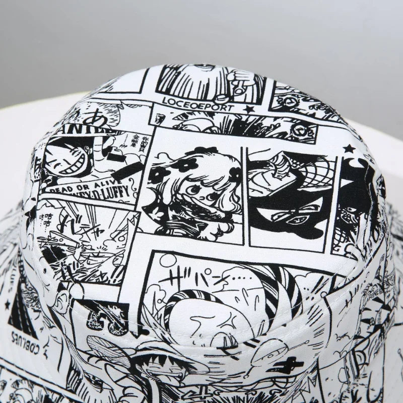 One Piece-Bucket-Hat – Manga in Schwarz und Weiß