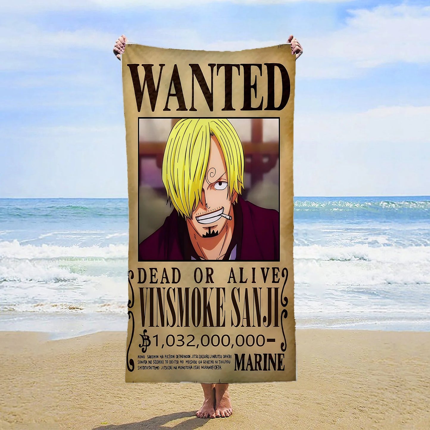 One Piece-Strandtuch – Wanted-Poster von Vinsmoke Sanji (Only Alive)