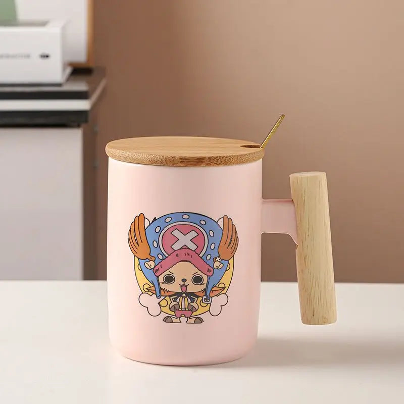 One Piece-Becher – Tony Tony Chopper im Kawaii-Stil mit Holzgriff