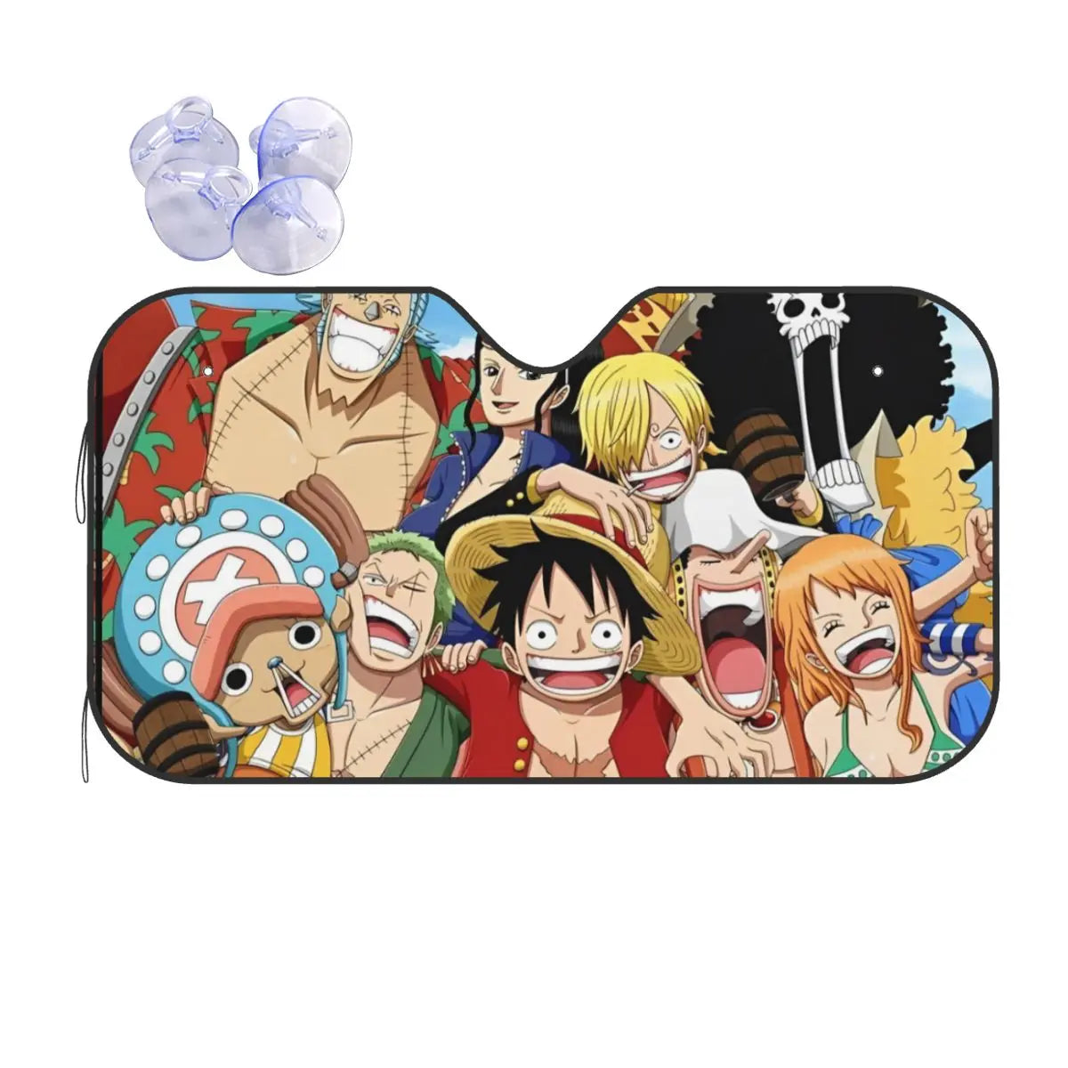 One Piece-Auto-Sonnenblende – Illustration der gesamten Crew (seitlich)