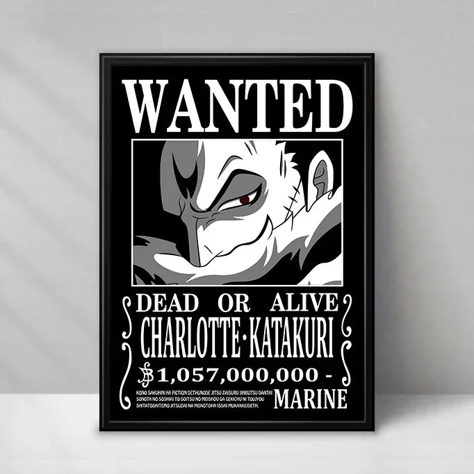 One Piece Wanted-Poster – Charlotte Katakuri (Schwarz-Weiß)