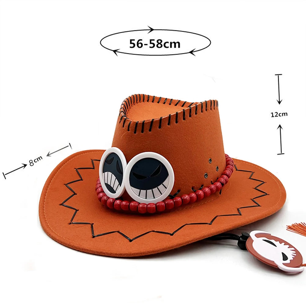 One Piece Ace-Hut – Oranger Filzhut mit Abzeichen