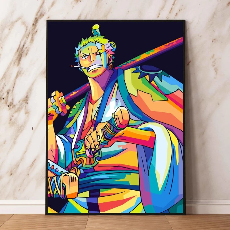 One Piece Pop-Art-Bild – Lorenor Zorro im Wano-Kuni-Stil