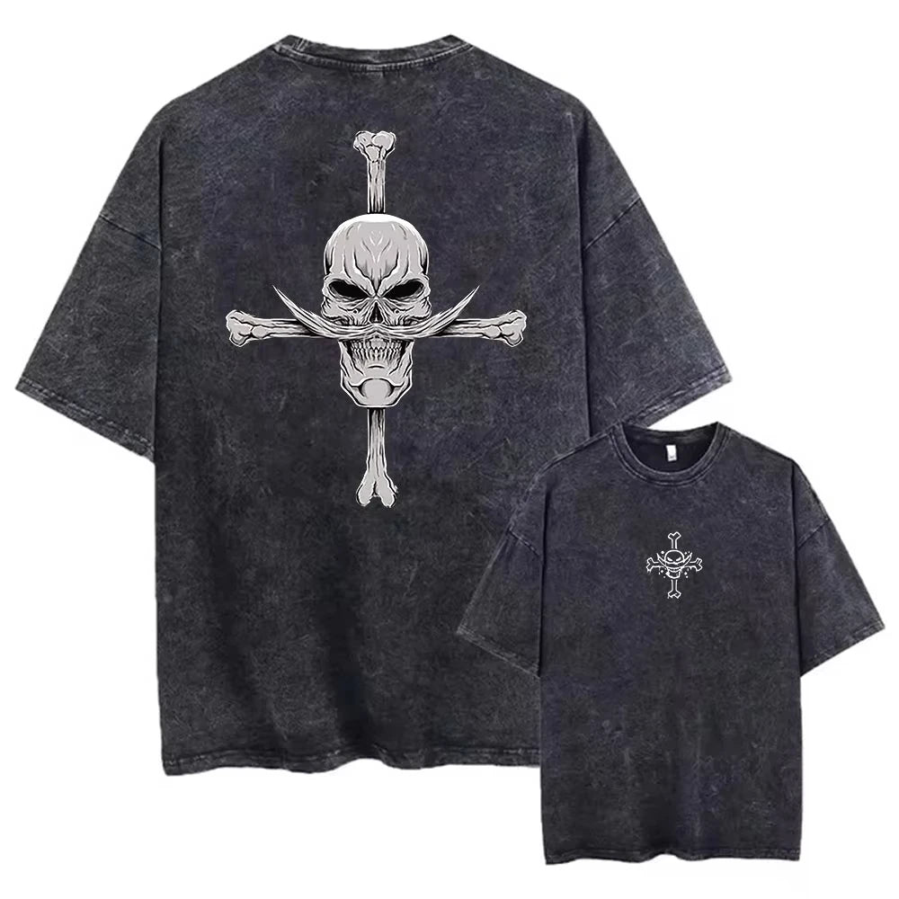 T-shirt Vintage One Piece - Crâne Jolly Roger & Os Croisés (Effet Usé)