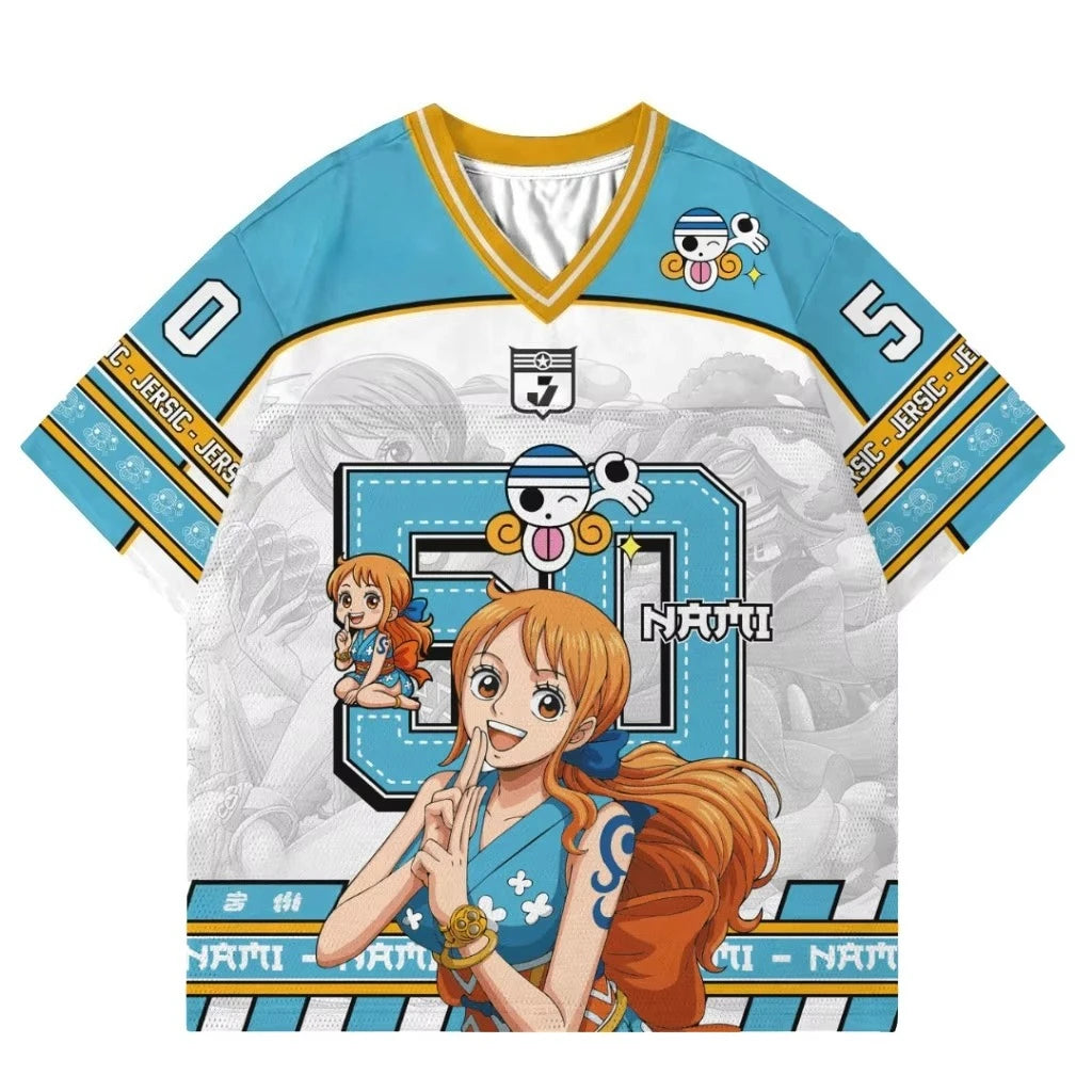 Oversize-T-Shirt One Piece Nami – Blaues Sporttrikot