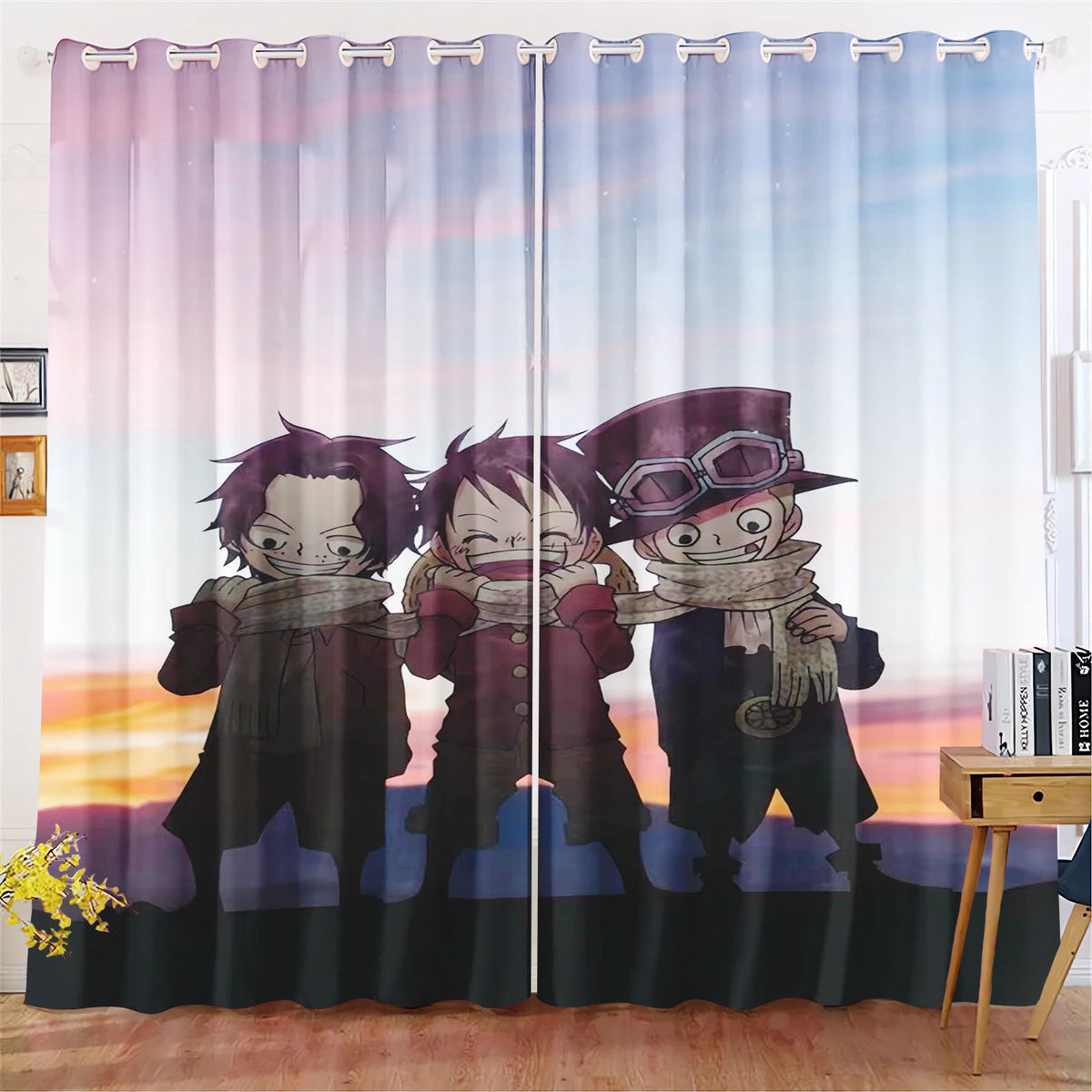 One Piece-Duschvorhang – Die drei erwachsenen Brüder (Vertikales Design)