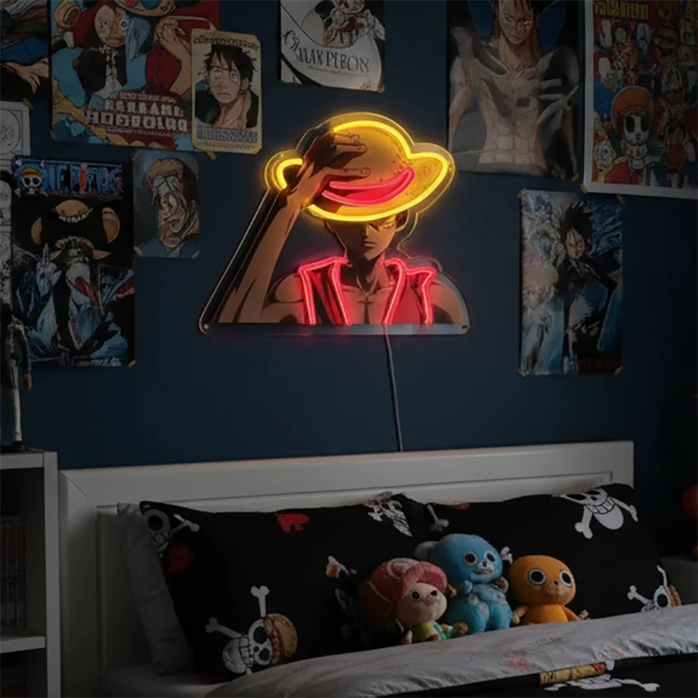 Lampe Néon One Piece - Silhouette Luffy Chapeau de Paille Rouge