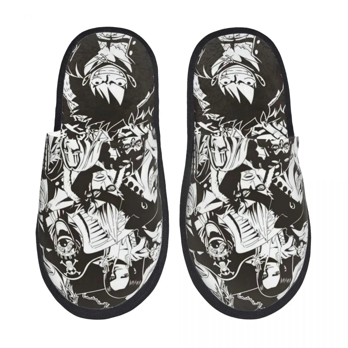 One Piece-Pantoffeln – Design: Schwarz-Weiß-Porträts der Crew