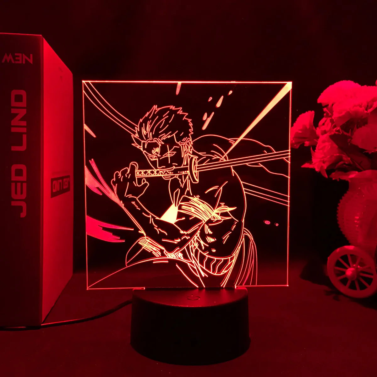 One Piece LED-Nachtlicht – Wanted-Poster von Roronoa Zoro (Rot)
