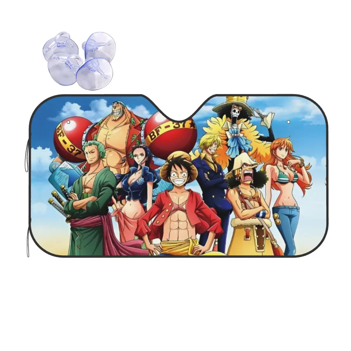 One Piece-Sonnenblende für die Frontscheibe – Illustration der Crew bei Sonnenuntergang