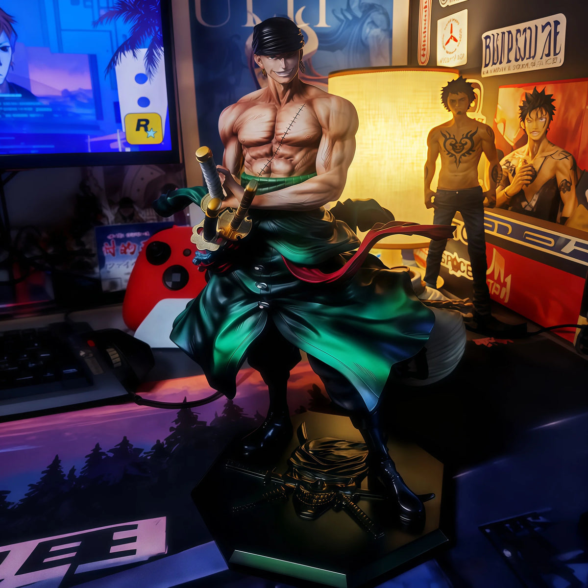 One Piece-Premiumstatue – Roronoa Zorro im Wano-Stil (LED-/Aura-Effekte)