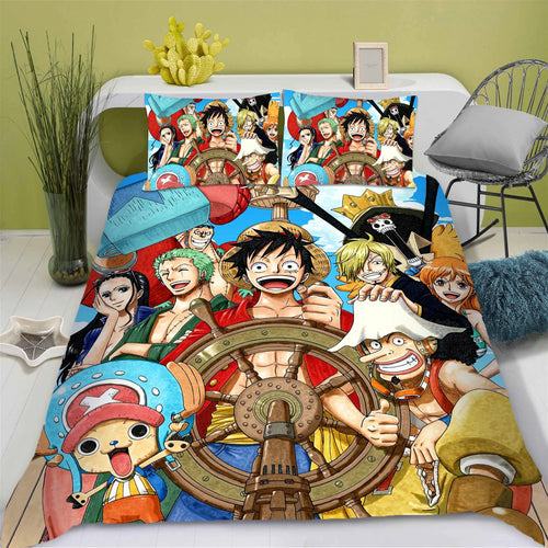 One Piece-Bettwäsche-Set – Strohhut-Crew (Bunt)