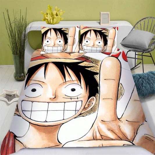 One Piece Bettwäsche-Set – Riesiges Porträt des lächelnden Monkey D. Ruffy