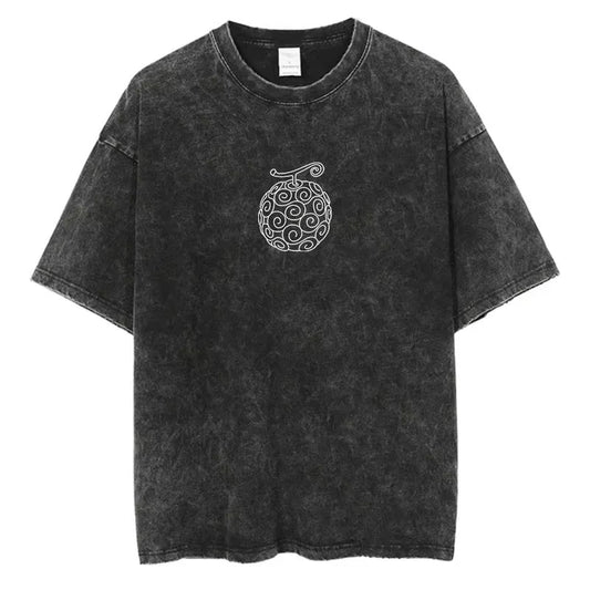 T-shirt Vintage One Piece - Logo Fruit du Démon Mera Mera no Mi (Gris)
