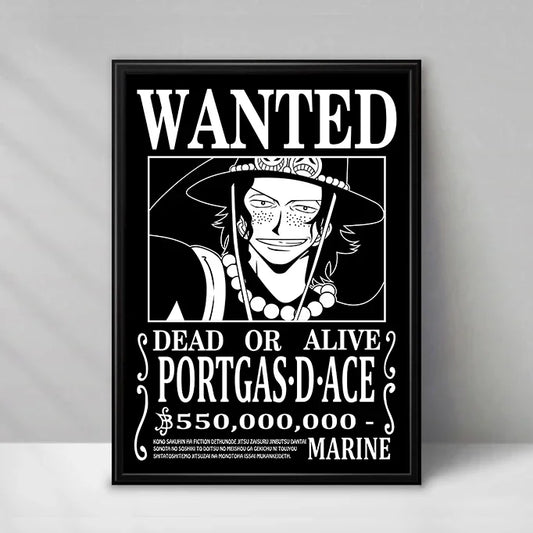 One Piece Wanted-Poster – Portgas D. Ace (Schwarz-Weiß)