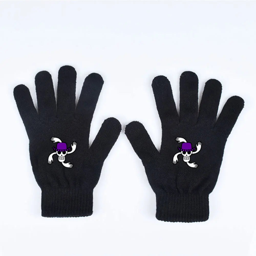 One Piece-Handschuhe – Piratenschädel mit violetten Augen
