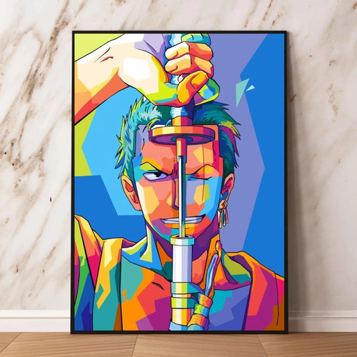 One Piece Pop-Art-Bild – Lorenor Zorro (Farbiges Porträt)