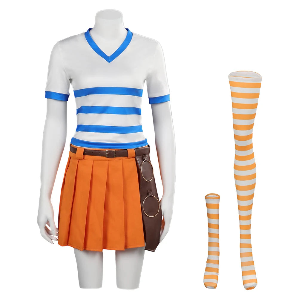 Costume Cosplay One Piece - Tenue Nami (Ensemble École avec Jupe)