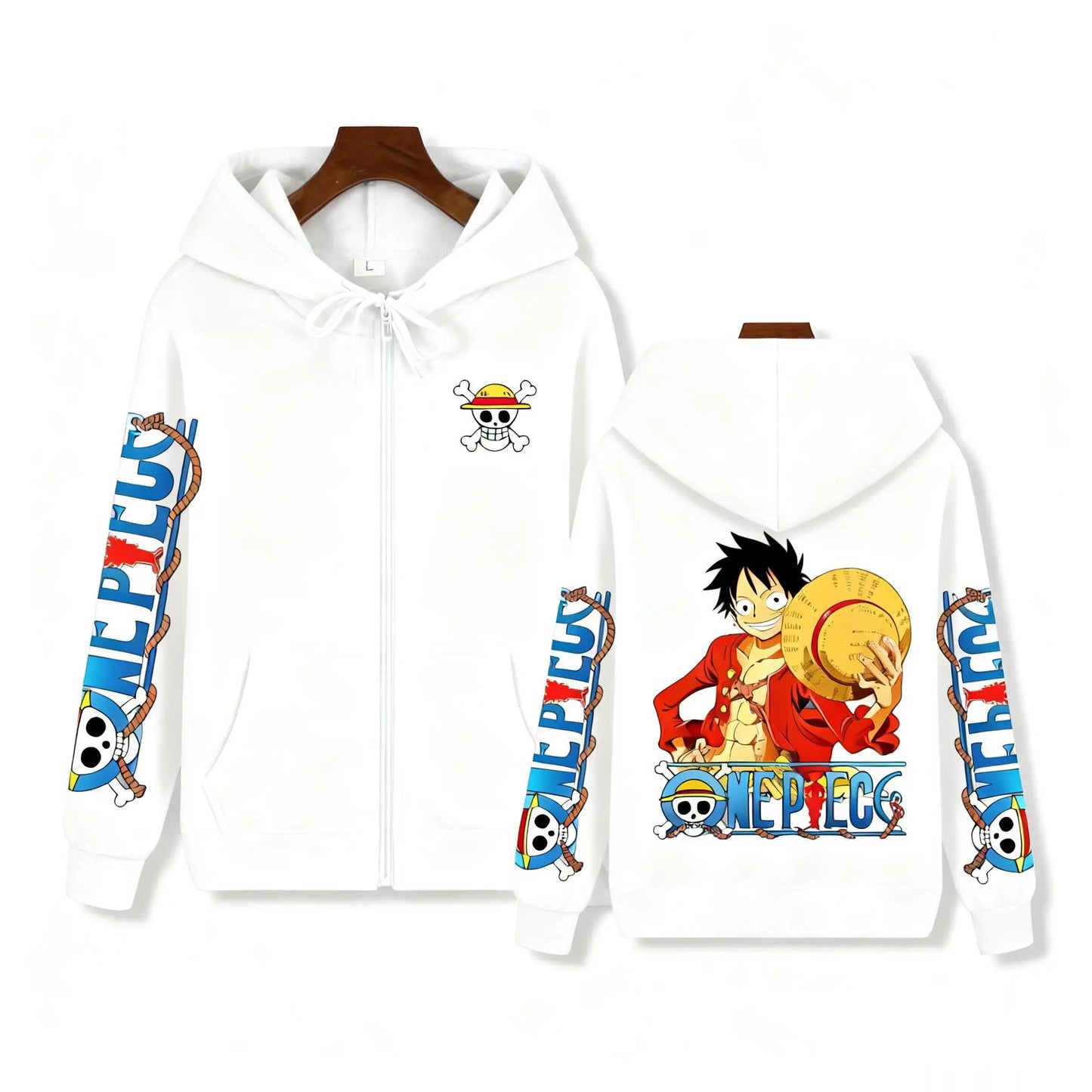 Sweat à Capuche One Piece - Design Monkey D. Luffy Full Print (Blanc)