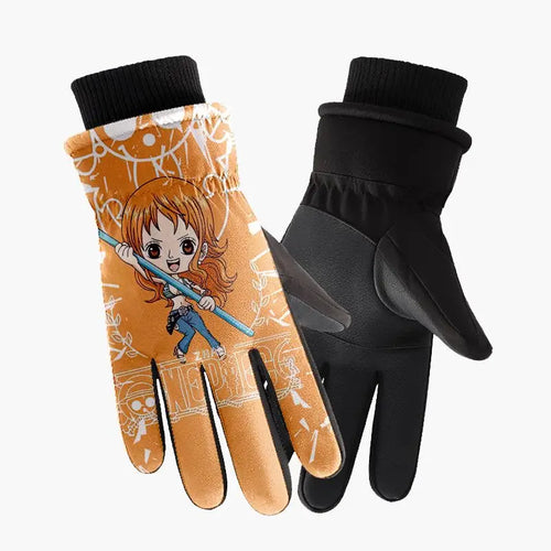 One Piece-Handschuhe – Nami, orangefarbene Illustration