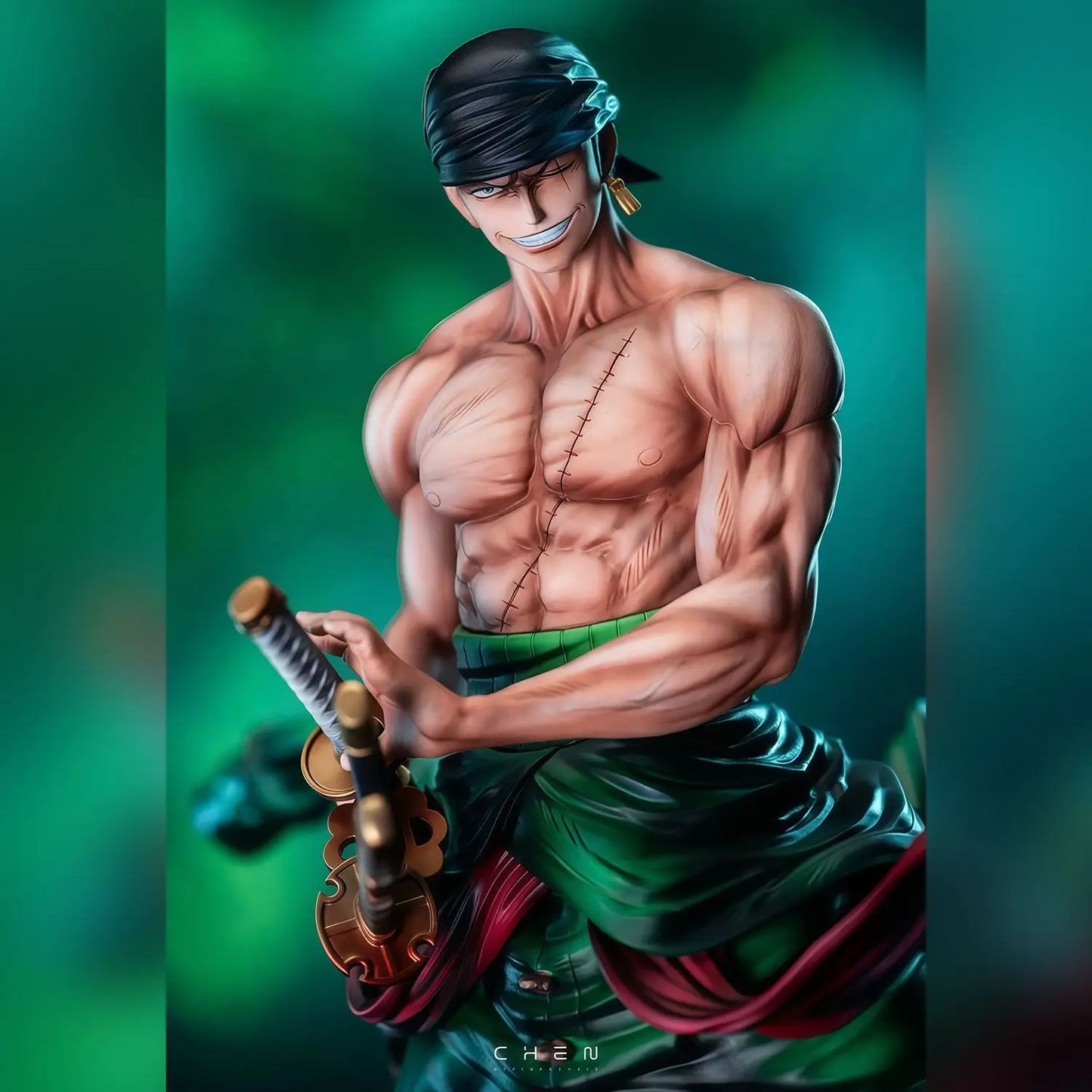 Statue One Piece Premium - Roronoa Zoro Style Wano (Effets LED/Aura)