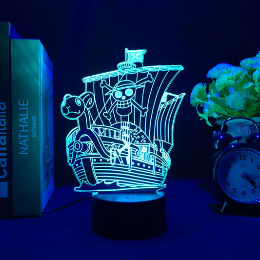 One Piece LED-Nachtlicht – Modellschiff Vogue Merry (Blau)