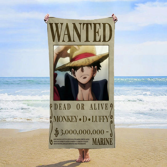 One Piece-Strandtuch – Klassisches Wanted-Poster von Ruffy (Neue Welt)