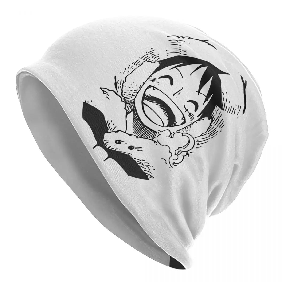 One Piece Mütze – Lachender Luffy, Skizze Weiß