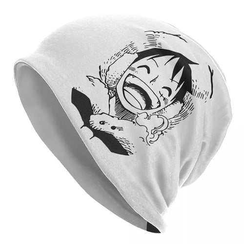 One Piece Mütze – Lachender Luffy, Skizze Weiß