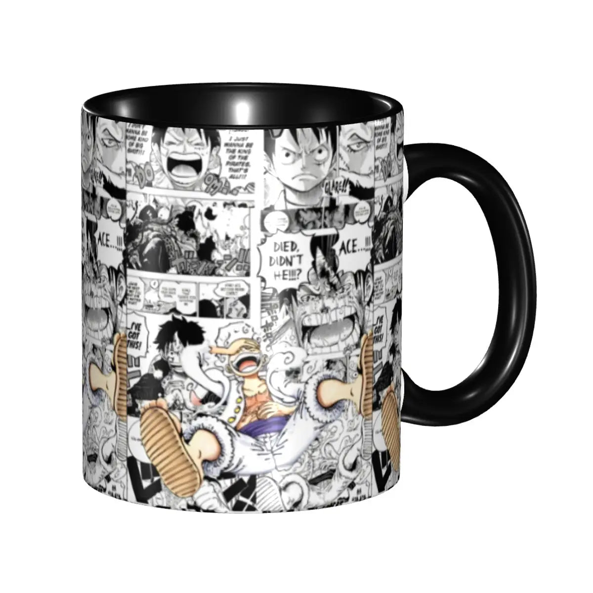 One Piece Tasse – Schwarz-Weiß-Collage von Manga-Seiten