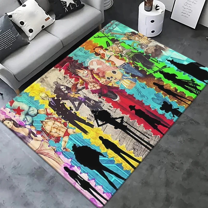 One Piece Teppich – Die komplette Crew im „New World“-Stil (Farbenfrohe Illustration)