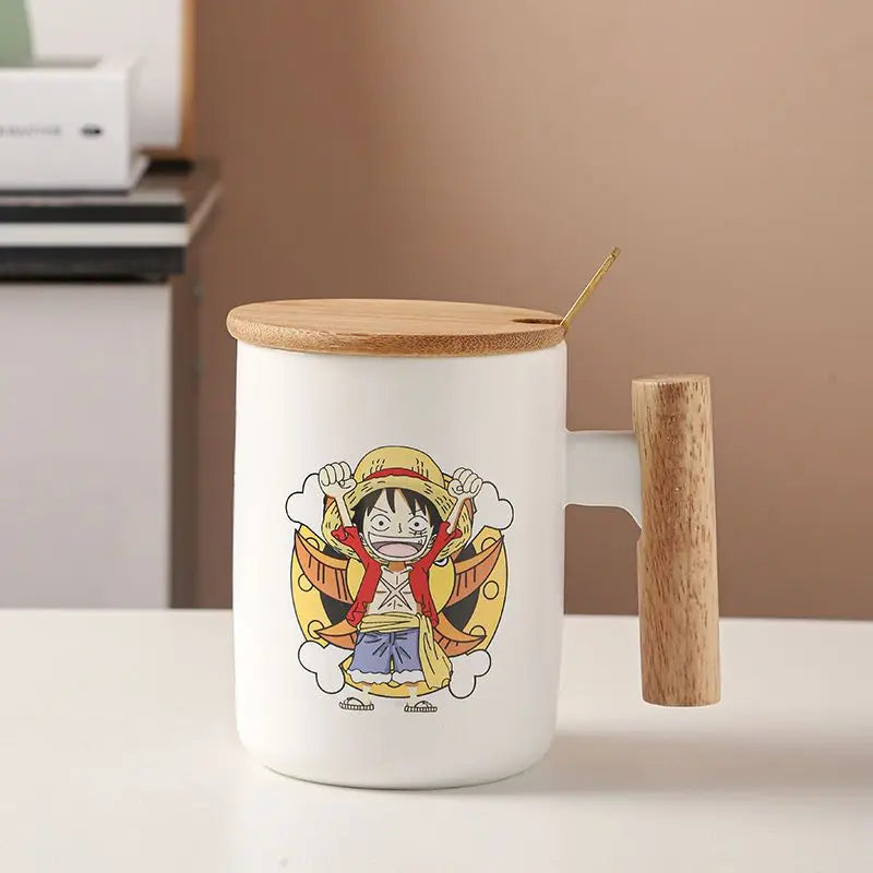 One Piece-Becher – Lächelnder Chibi-Ruffy mit Holzdeckel