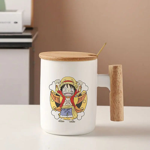One Piece-Becher – Lächelnder Chibi-Ruffy mit Holzdeckel
