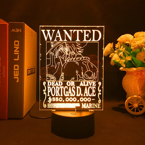 One Piece LED-Lampe – Wanted-Poster von Portgas D. Ace (Gelb)