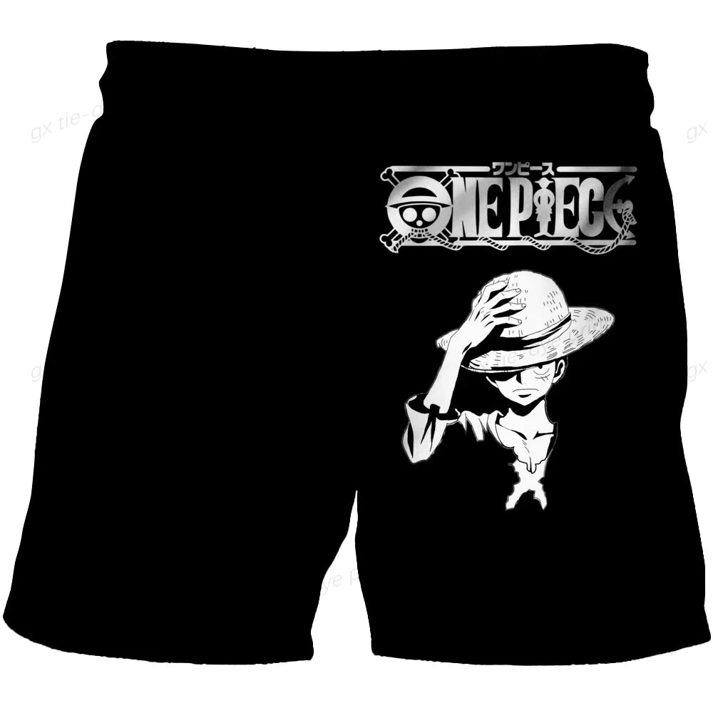 Short de Bain One Piece - Silhouette de Luffy Gear 5 (Design Noir)