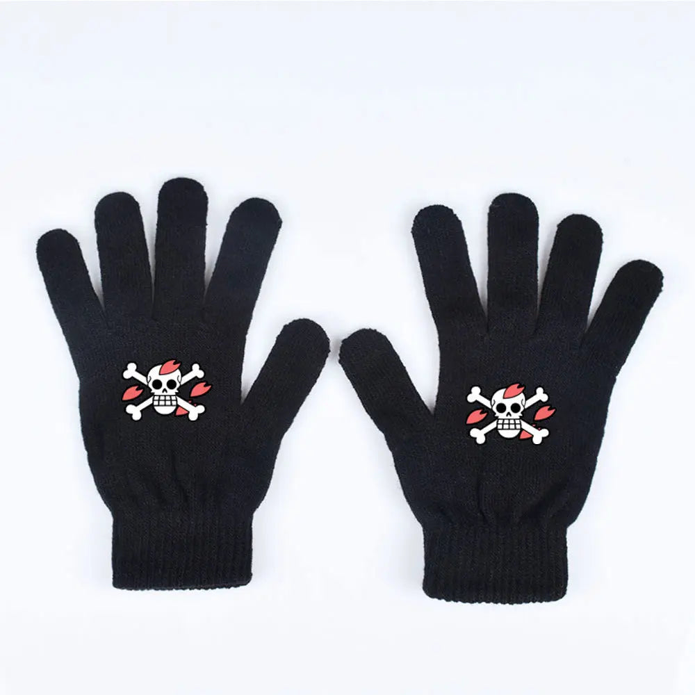 One Piece-Handschuhe – Roter Piratenschädel mit Zähnen