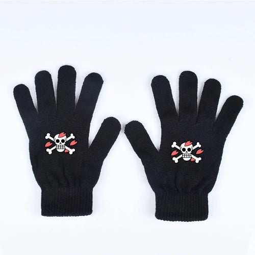 One Piece-Handschuhe – Roter Piratenschädel mit Zähnen
