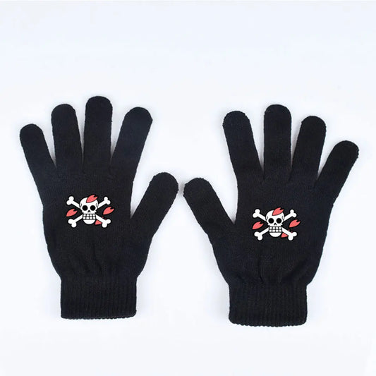One Piece-Handschuhe – Roter Piratenschädel mit Zähnen