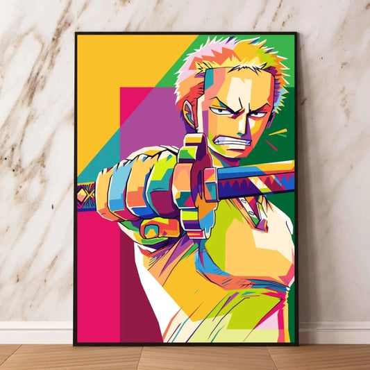 One Piece Pop-Art-Bild – Lorenor Zorro im Kampf