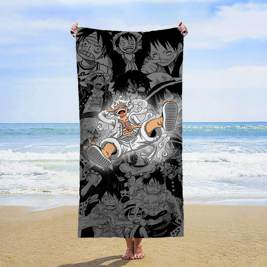 One Piece-Strandtuch – Illustration von Zorro im Tintenstil
