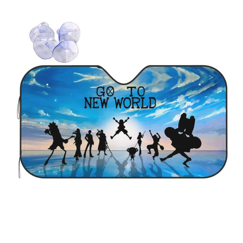 One Piece-Frontscheiben-Sonnenblende – Silhouetten der Strohhutpiraten mit Blick zum Horizont