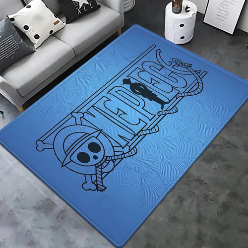 One-Piece-Teppich – Totenkopf-Logo der Strohhüte (azurblaues Design)