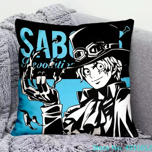 One Piece-Kissenbezug – Sabo-Porträt (Blau)