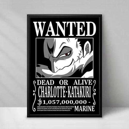 One Piece Wanted-Poster – Charlotte Katakuri (Schwarz-Weiß)