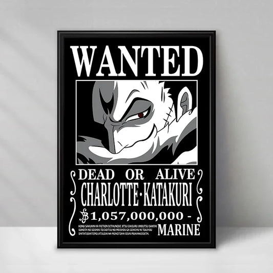 One Piece Wanted-Poster – Charlotte Katakuri (Schwarz-Weiß)