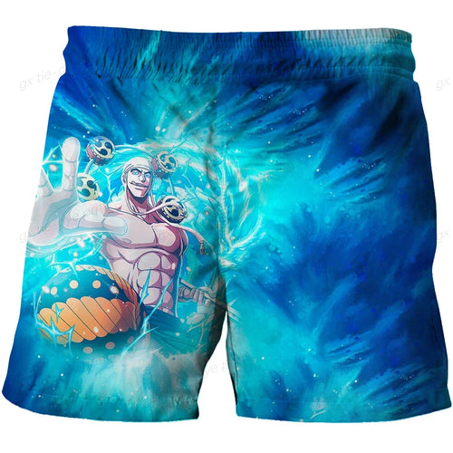 Short de Bain One Piece - Motif Aura Bleue et Équipage Mugiwara