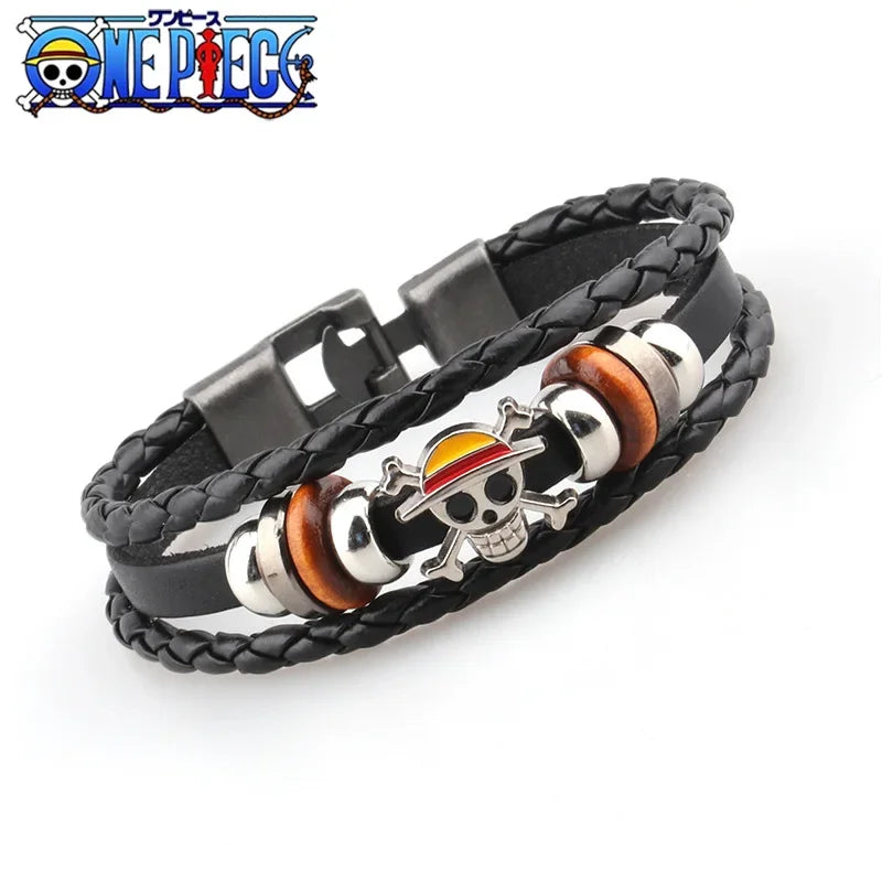 Bracelet One Piece - Cuir Tressé & Skull Luffy